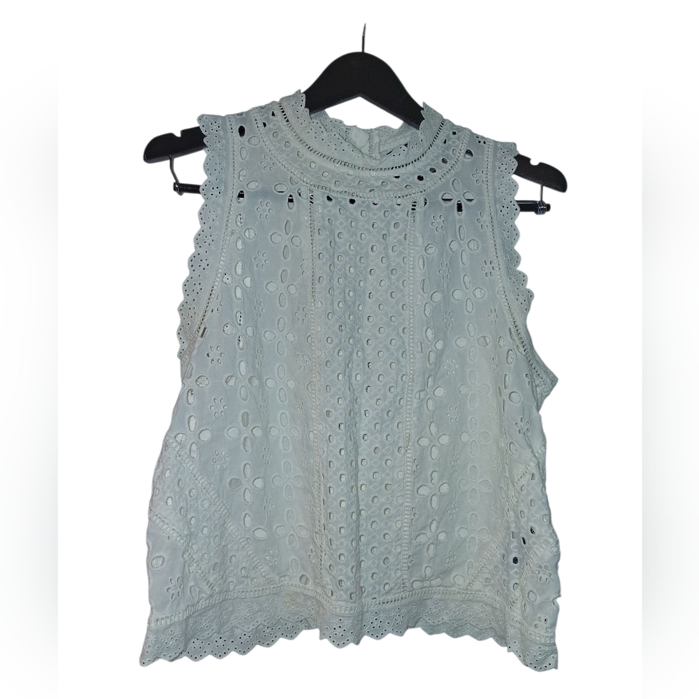 James Coviello Anthropologie Lush Cream Eyelet Sleeveless Blouse